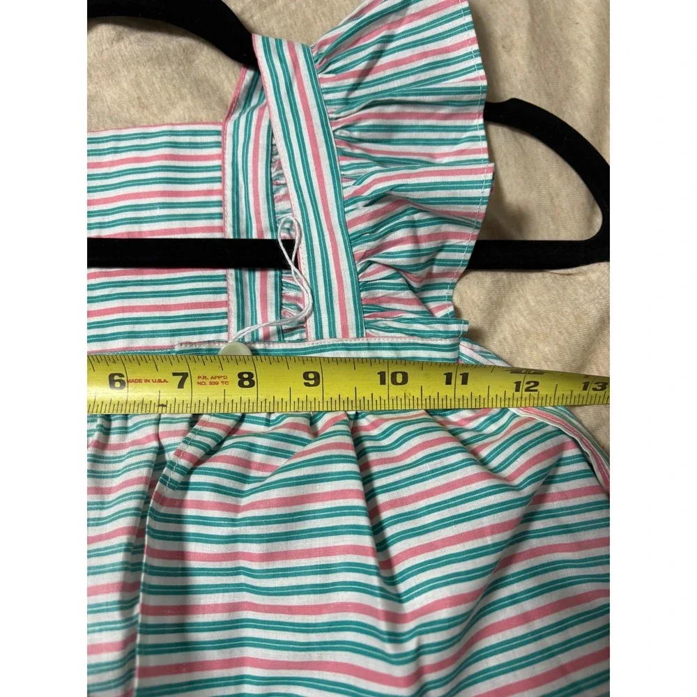 Vintage Baby toddler Floral Print Ruffle Sleeves Apron style strips Dutch ladied